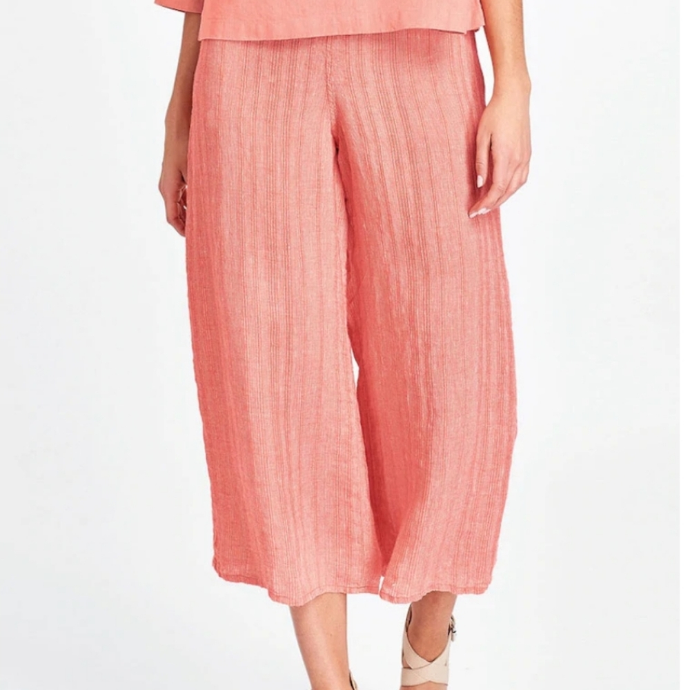 NWT Flax Floods Linen Vintage Elastic Waist High Rise Pull On Wide Leg Pants - Picture 1 of 15